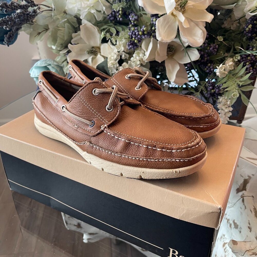G.H. Bass Men’s Leather Boat Shoes Roscoe Size 11.5 Brown Dual Width - Picture 2 of 8